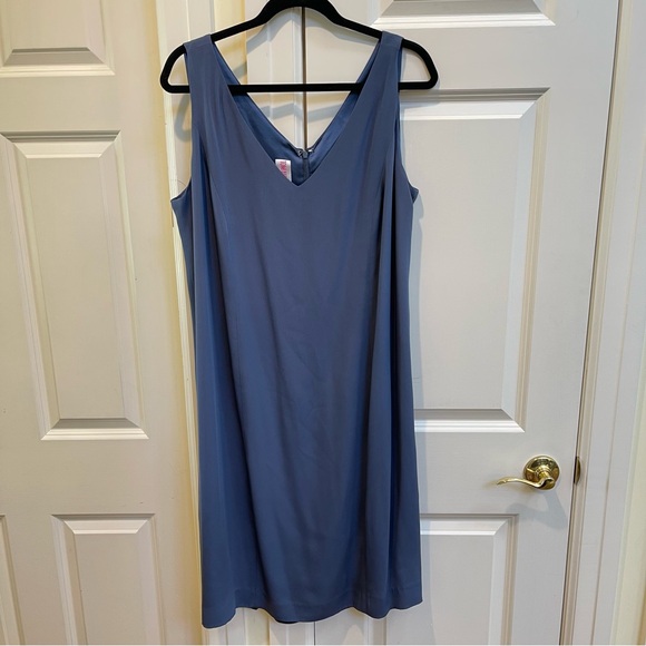 Tom And Linda Blue V-Neck Silk Dress - Picture 1 of 9